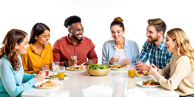 Улыбающиеся люди за обедом